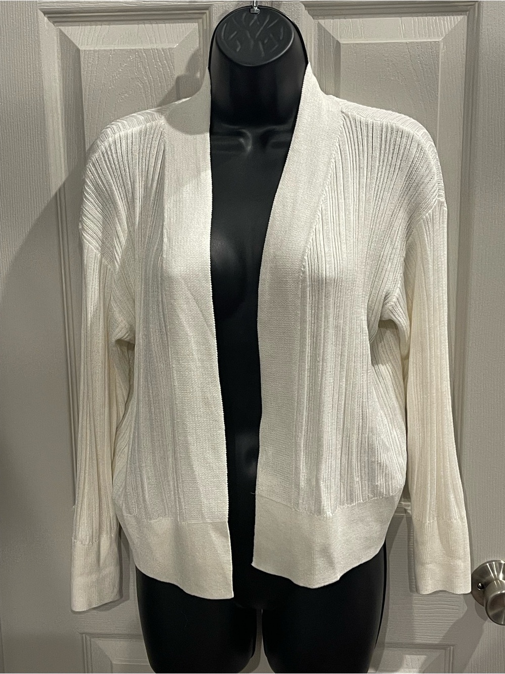 LOFT Cream Open-Front Ribbed Cardigan